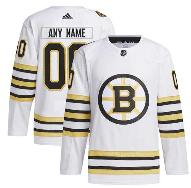 Mens Boston Bruins Custom White 100th Anniversary Stitched Jersey